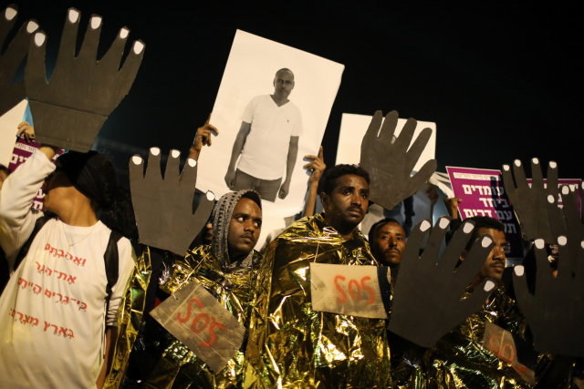 Protest migrantů a jejich podporovatelů v Tel Avivu.