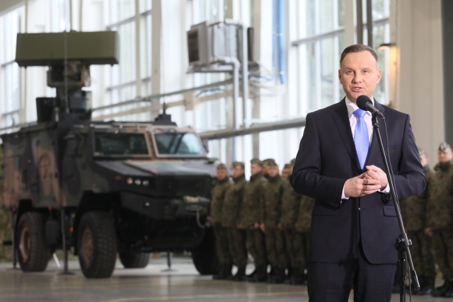 Polský prezident Andrzej Duda při proslovu u podpisu smlouvy.