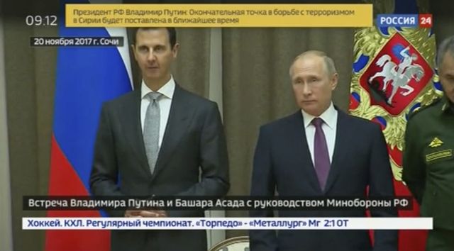 Syrský prezident Bašár Asad s ruským prezidentem Vladimírem Putinem. Syrský prezident Bašár Asad s ruským prezidentem Vladimírem Putinem.