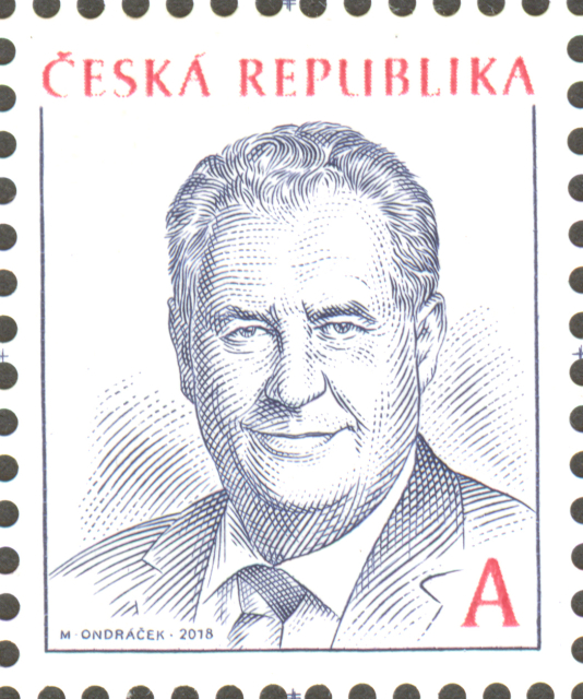 Známka s Milošem Zemanem. 