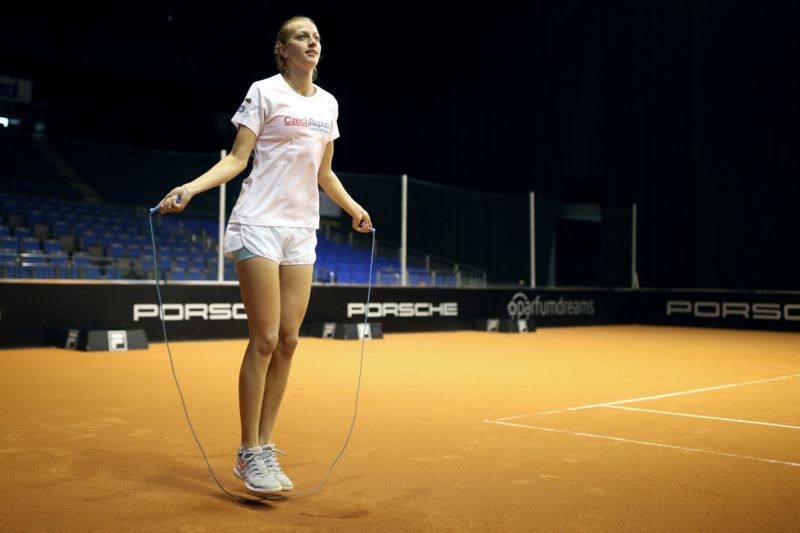 Petra Kvitová při tréninku ve Stuttgartu.