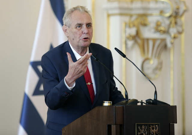 Prezident Miloš Zeman vystoupil 25. dubna 2018 na Pražském hradě s projevem při oslavách 70 let od vzniku státu Izrael.