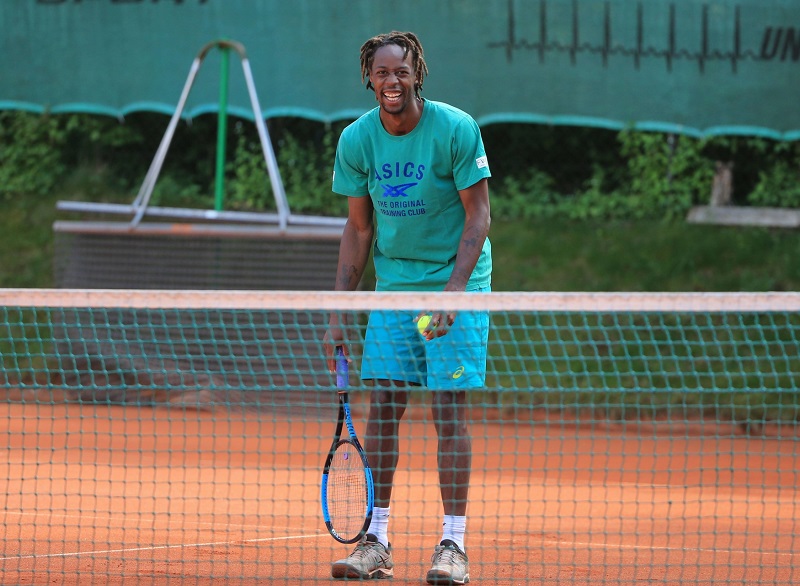 Monfils při pondělním tréninku.
