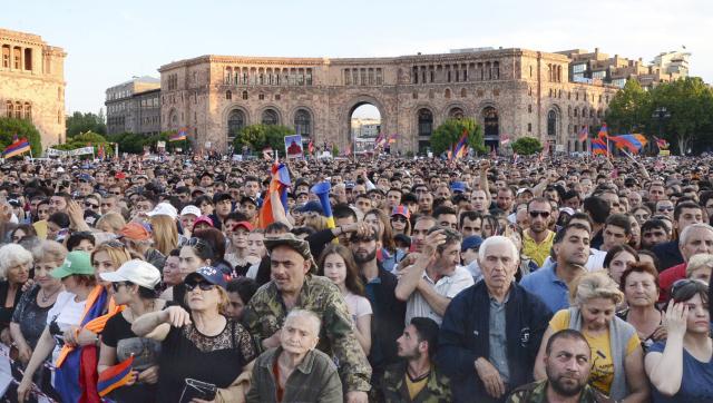 Záběr z demonstrace v Arménii.