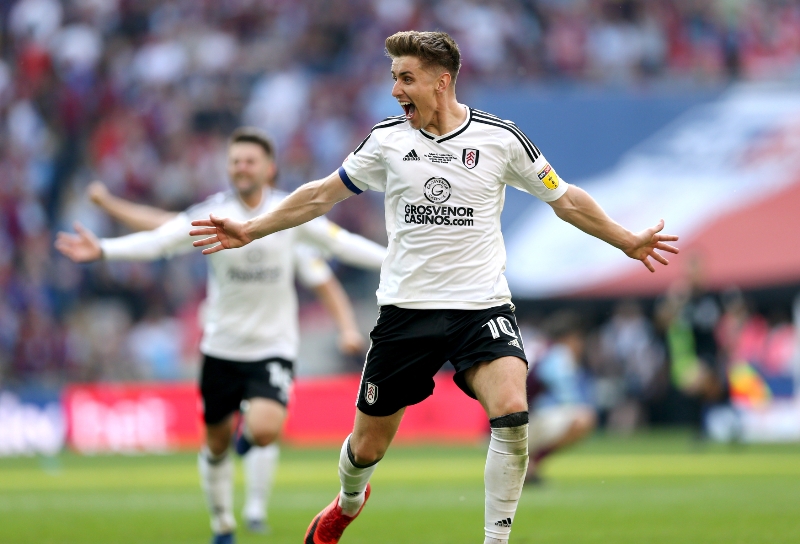 Hráči Fulhamu se radují z postupu do Premier League. 