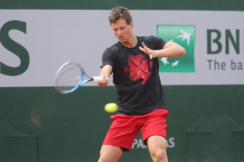 Tomáš Berdych během tréninku na French Open.