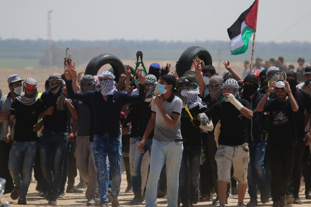 Protesty Palestinců v Pásmu Gazy.