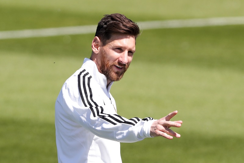 Lionel Messi během tréninku před startem Argentiny na MS.