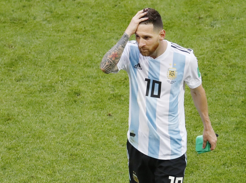 Lionel Messi v osmifinálovém utkání s Francií. Lionel Messi v osmifinálovém utkání s Francií.