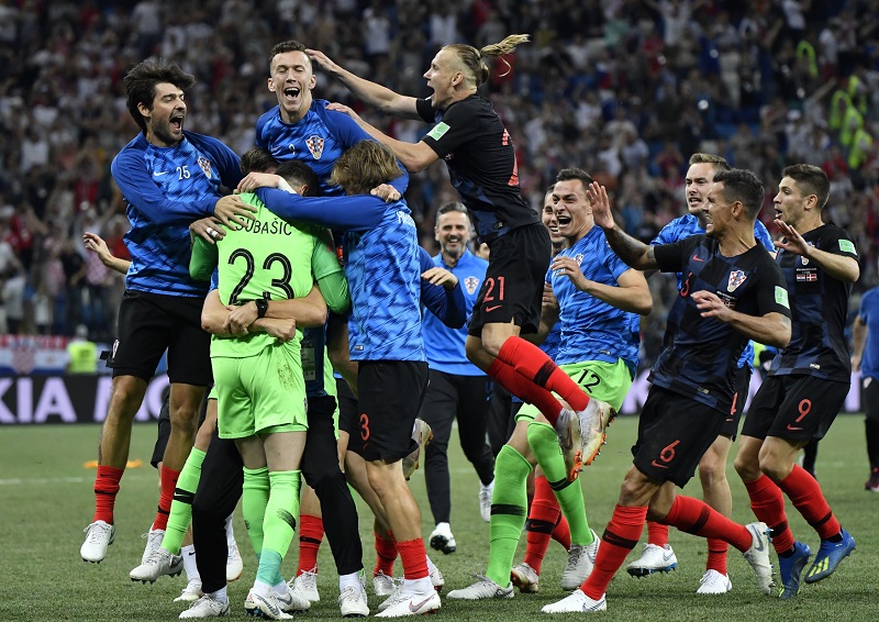 Radost chorvatských fotbalistů po vítězných penaltách. Radost chorvatských fotbalistů po vítězných penaltách.
