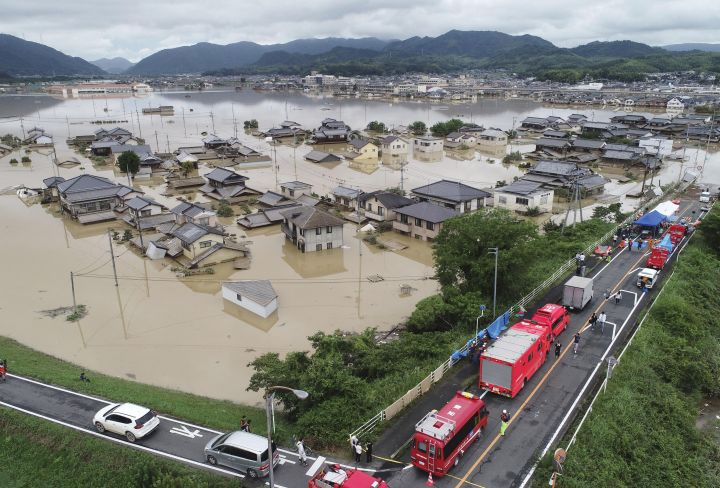 Zaplavené japonské město Kurashiki.