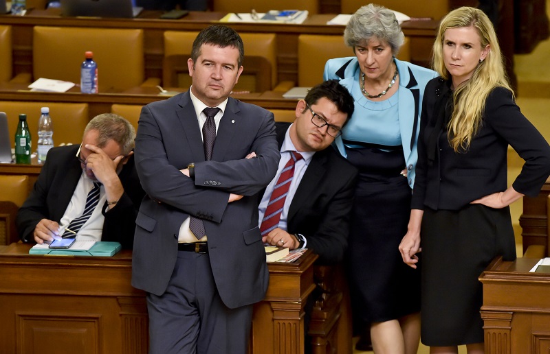 Poslanci ČSSD: zleva stojící Jan Hamáček, Petr Chvojka, Alena Gajdůšková a Kateřina Valachová.