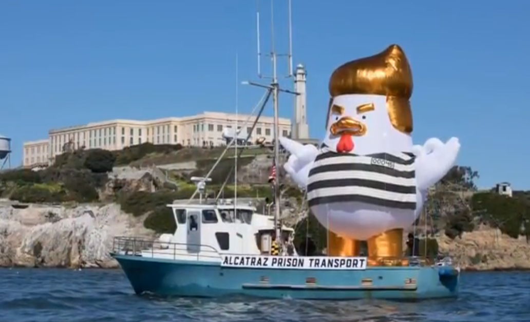 "Kuřecí Trump" na plavbě v Sanfranciském zálivu.
