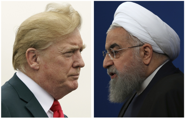 Americký prezident Donald Trump a írácký prezident Hasan Rúhání.
