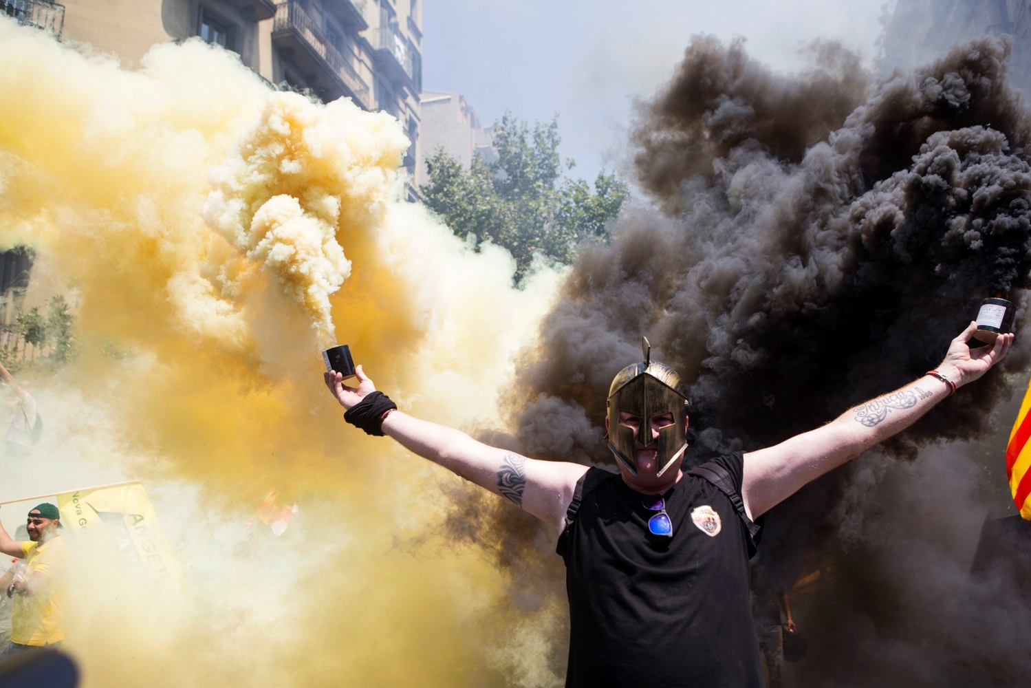 Jeden z protestujících taxikářů.