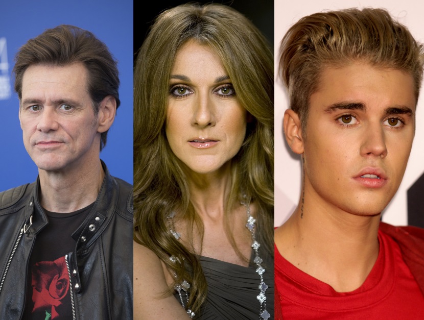 Jim Carrey, Céline Dion a Justin Bieber.
