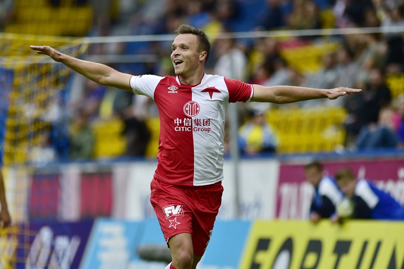 Stanislav Tecl slaví svůj gól proti Teplicím.