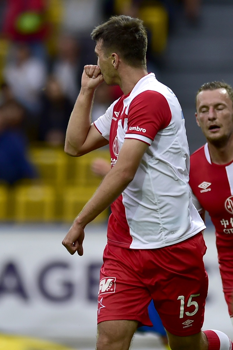 Ondřej Kúdela slaví svoji trefu v zápase s Teplicemi.