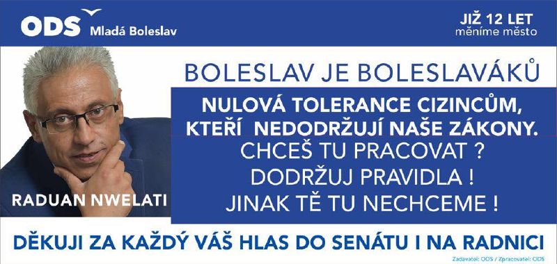 Slogan na facebookové stránce boleslavského primátora Raduana Nwelatiho.