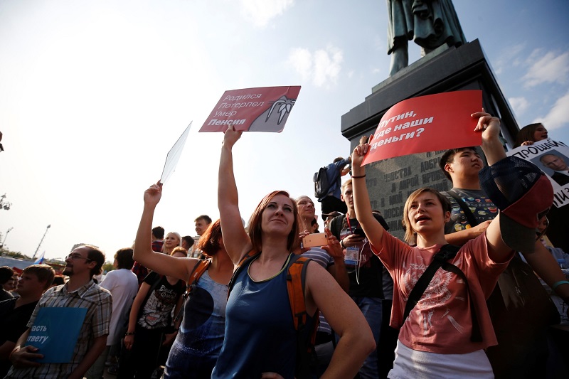Zářijová demonstrace proti důchodové reformě v Moskvě.