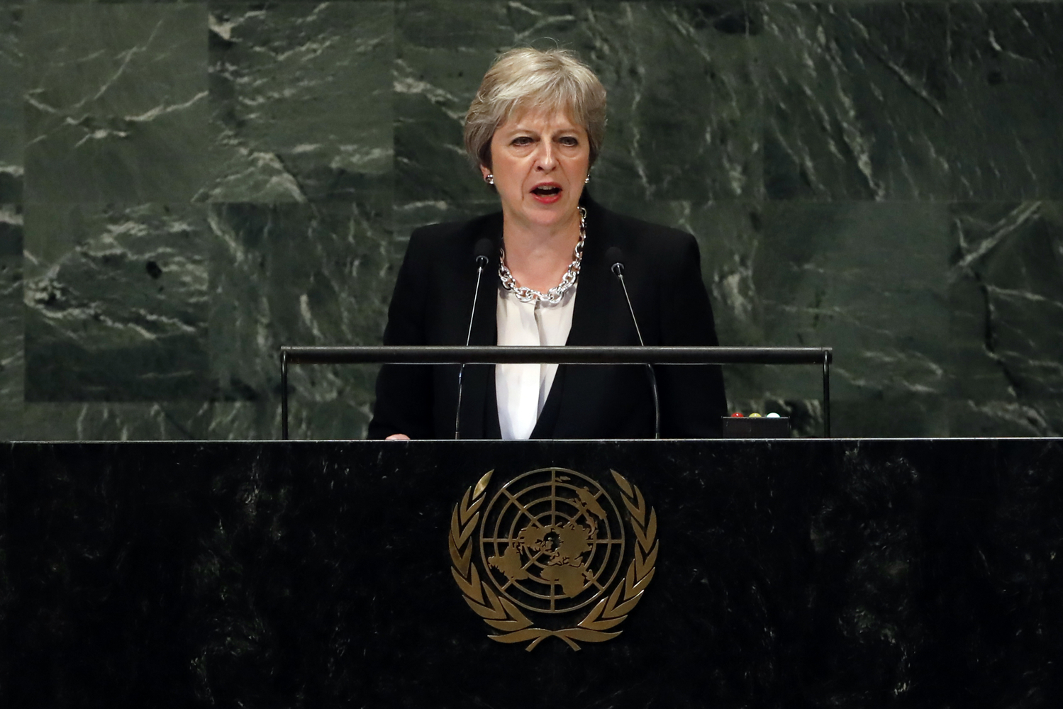 Britská premiérka Theresa Mayová v projevu na Valném shromáždění OSN.
