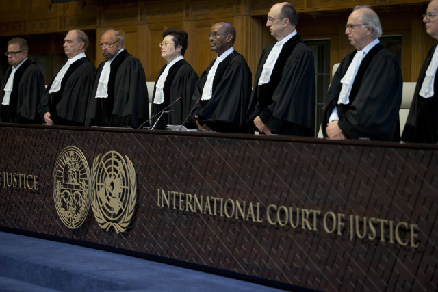 Mezinárodní soudní dvůr (ICJ) v Haagu. 