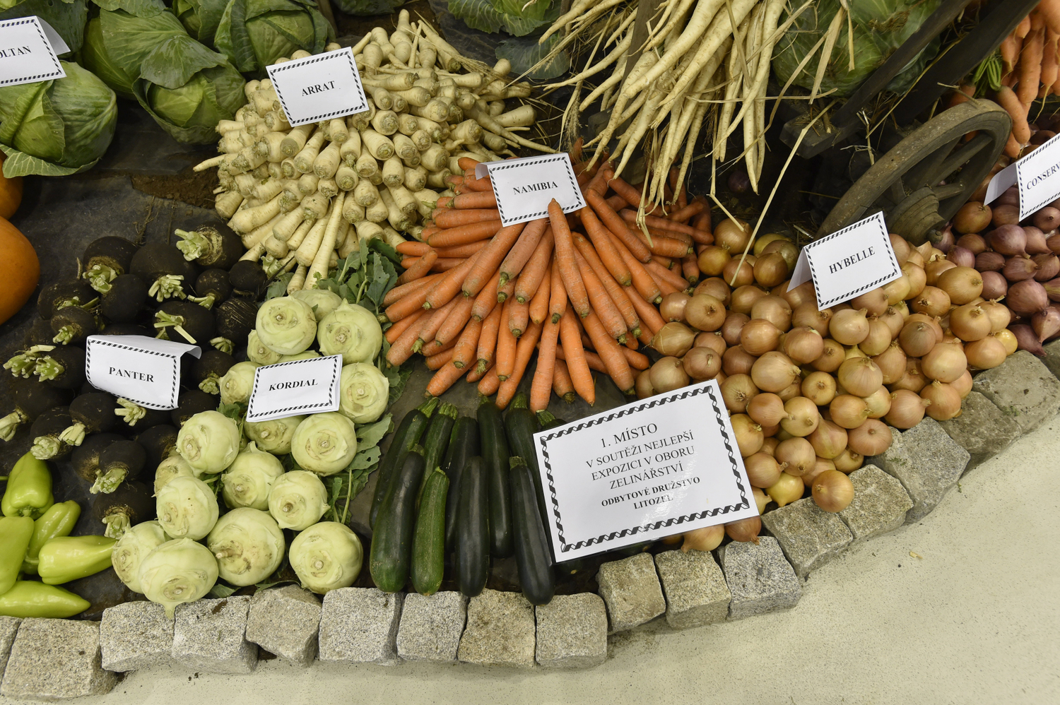 Vítězná expozice v oboru zelinářství z odbytového družstva Litozel. Vítězná expozice v oboru zelinářství z odbytového družstva Litozel.