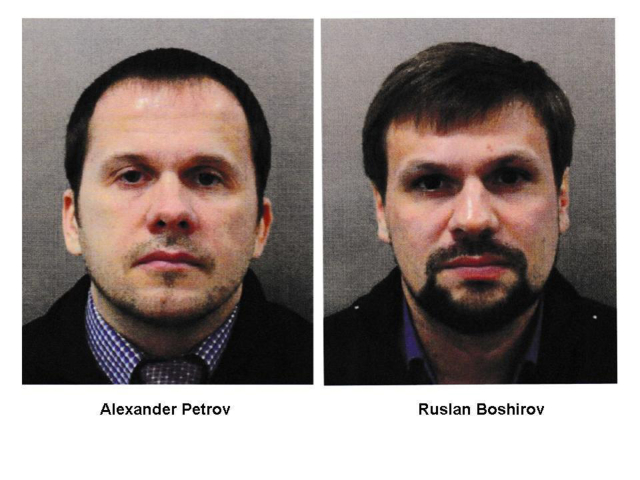 Rusové vinění Británií z otravy Skripala: Alexander Petrov (vlevo) a Ruslan Boširov. Rusové vinění Británií z otravy Skripala: Alexander Petrov (vlevo) a Ruslan Boširov.