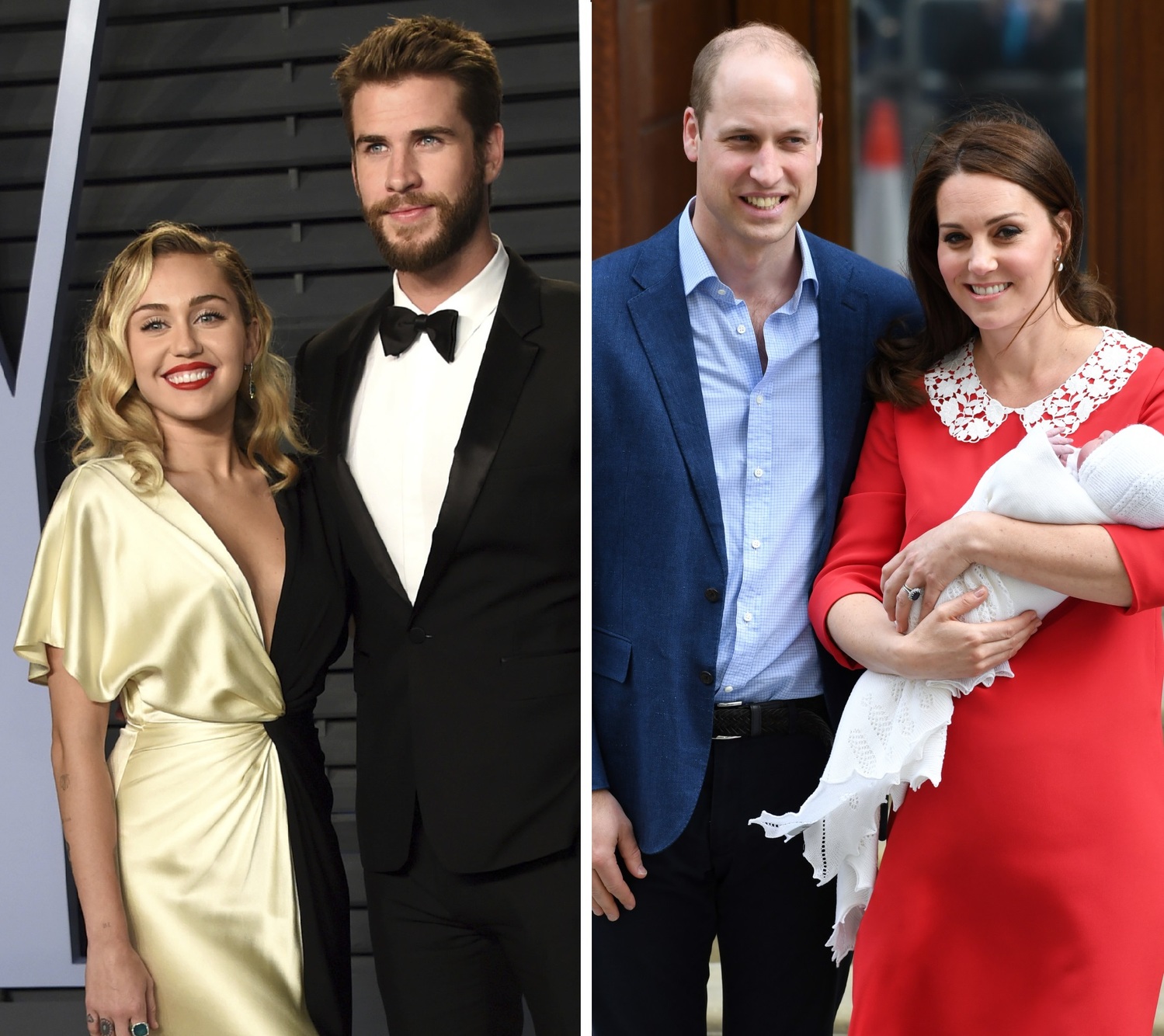 Miley Cyrus, Liam Hemsworth, vévodkyně Kate a princ William.