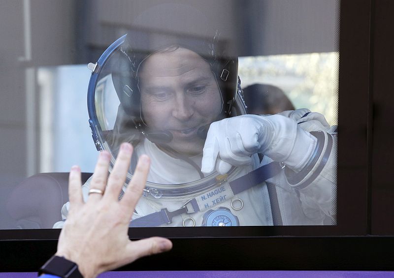 Astronaut Nick Hague před startem kosmické lodě Sojuz MS-10.