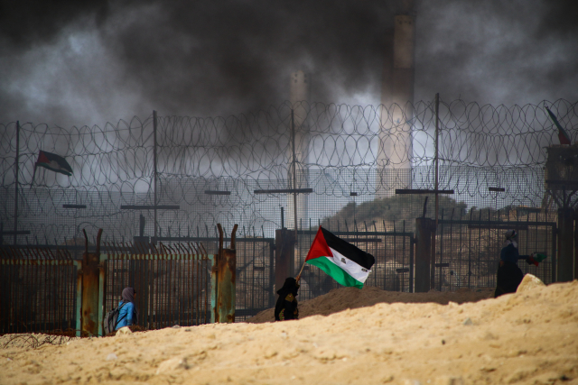 Palestinská demonstrace v severozápadní Gaze.