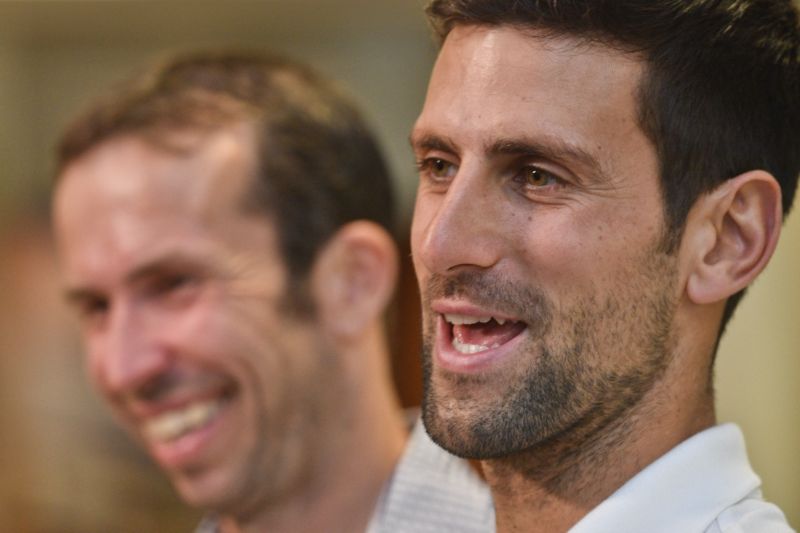 Novak Djokovič před rozlučkou Radka Štěpánka. 