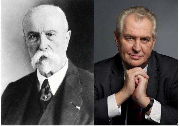 Tomáš Garrigue Masaryk (vlevo) a Miloš Zeman, první a poslední prezident našeho státu.
