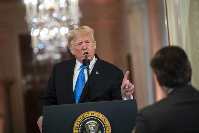 Donald Trump na středeční tiskové konferenci.