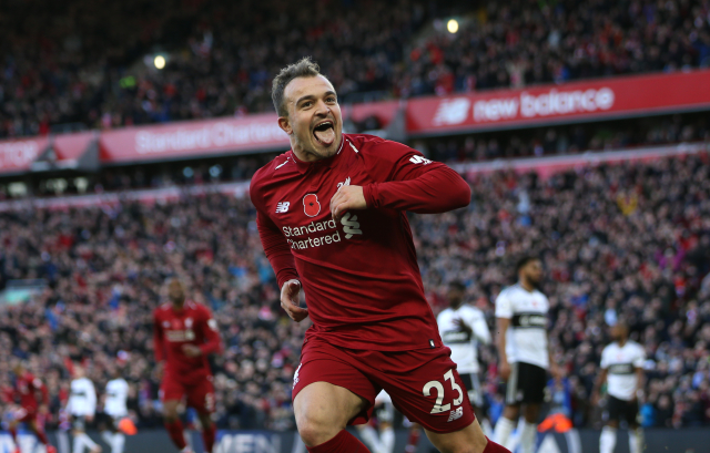 Xherdan Shaqiri z Liverpoolu po vstřelené brance.