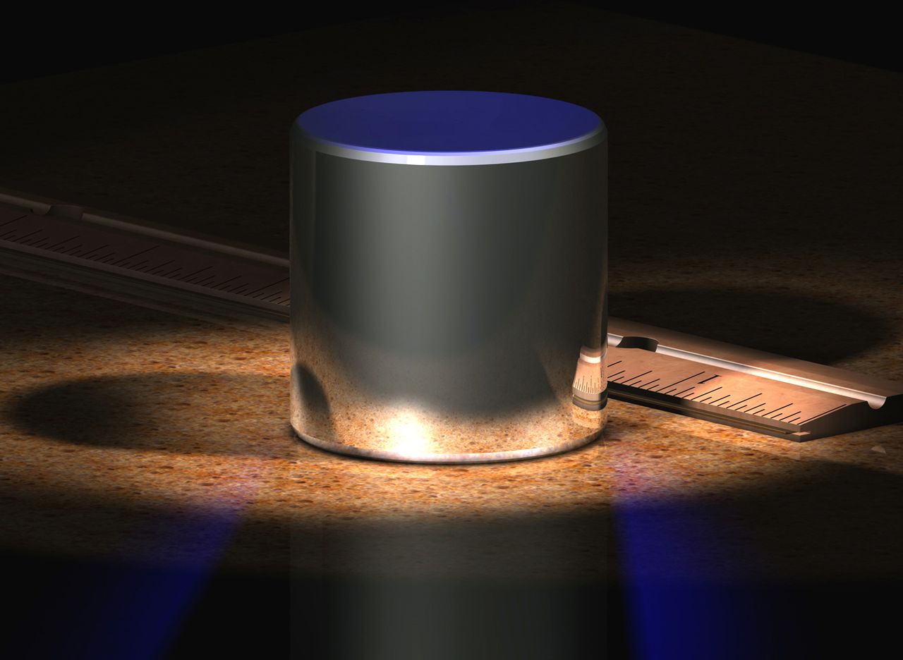 Přibližná podoba mezinárodního prototypu kilogramu.
