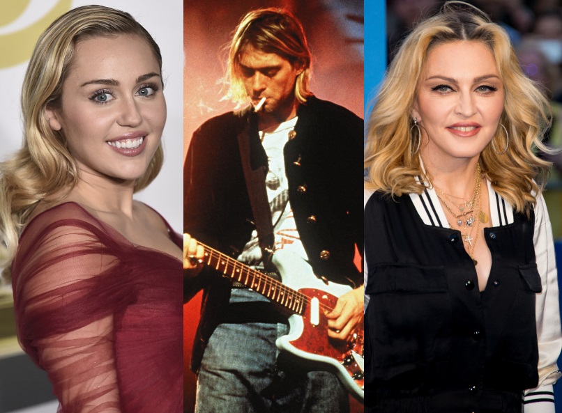 Madonna, Kurt Cobain a Miley Cyrus. Madonna, Kurt Cobain a Miley Cyrus.