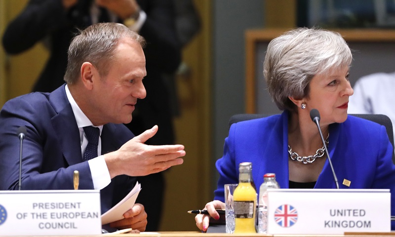 Předseda Evropské rady Donald Tusk a britská premiérka Theresa Mayová.