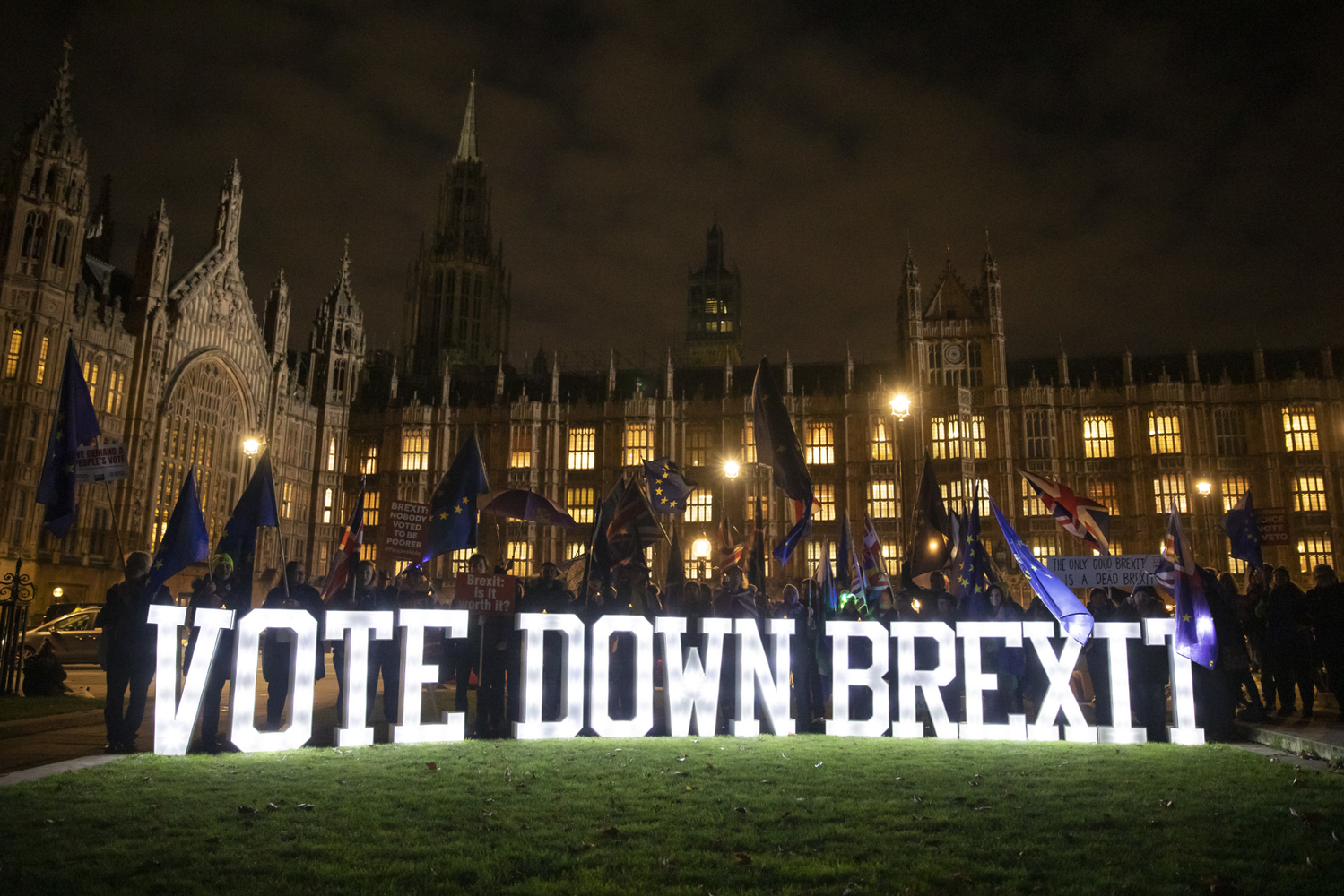 Demonstranti před britským parlamentem v Londýně. Demonstranti před britským parlamentem v Londýně.