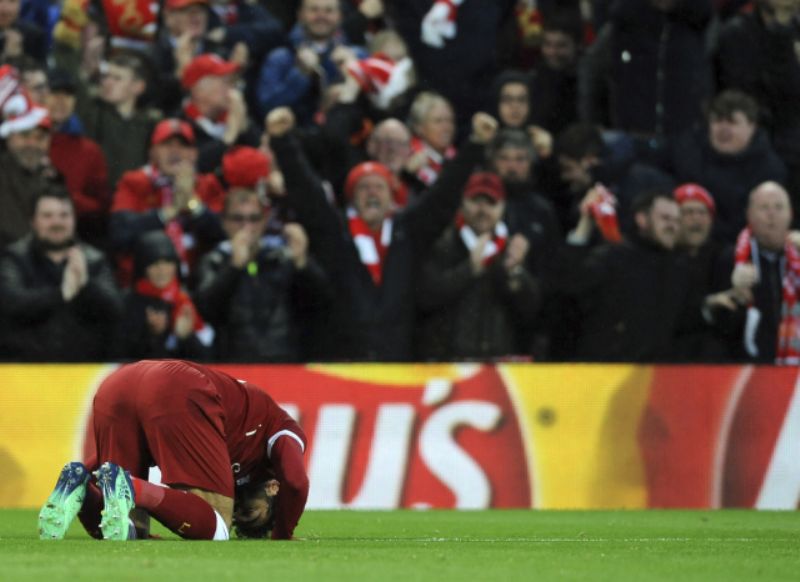 Mohamed Salah při utkání LM za Liverpool.