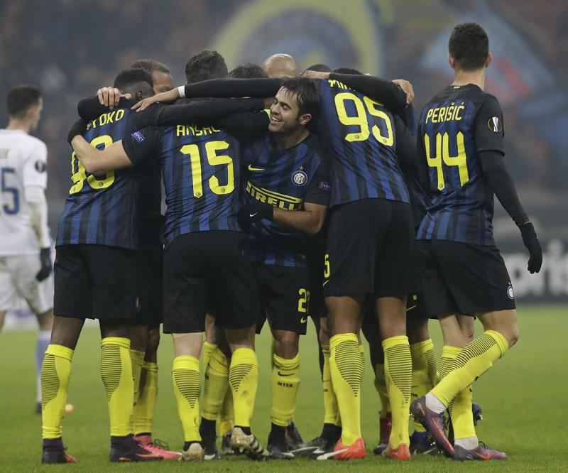 Radost fotbalistů Interu Milán. Radost fotbalistů Interu Milán.