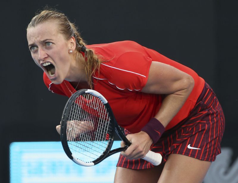 Petra Kvitová se raduje během finále turnaje v Sydney.