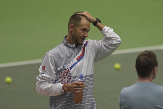 Lukáš Rosol na tréninku českého daviscupového týmu.