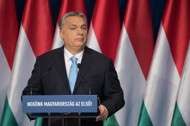 Maďarský premiér Viktor Orbán při výročním projevu o stavu země.