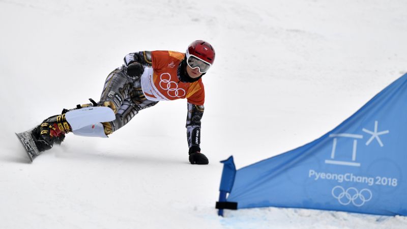 Ester Ledecká během vítězného závodu na olympiádě v Koreji.