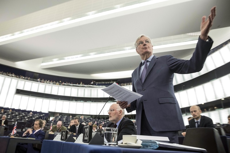 Evropský vyjednavač pro brexit Michel Barnier v parlamentu unie.