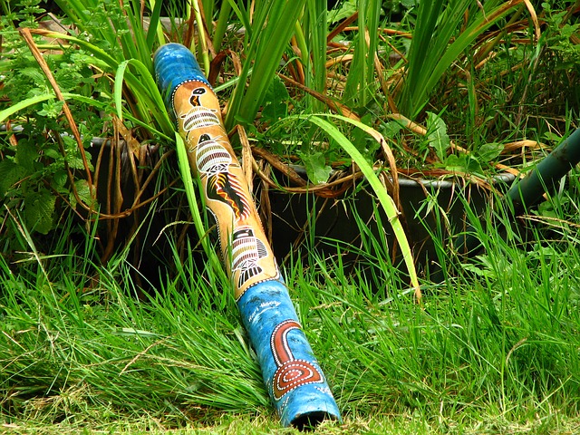 Tradiční hudební dechový nástroj australských domorodců - didgeridoo.  