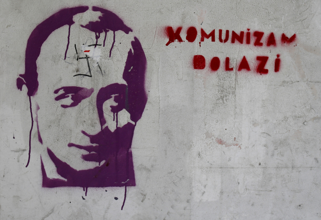 Graffiti s hlavou Vladimira Putina (ilustrační fotografie).
