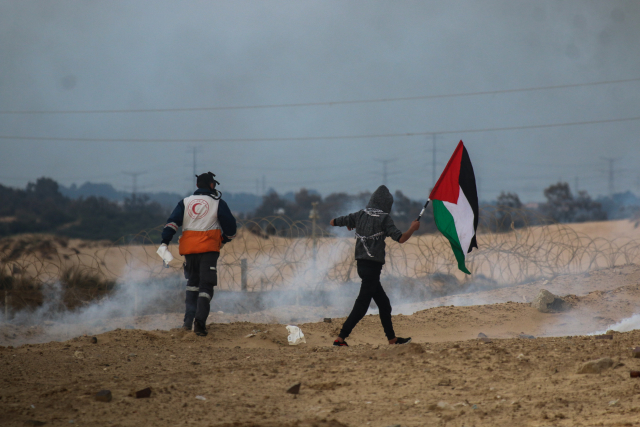 Protesty Palestinců v Pásmu Gazy.