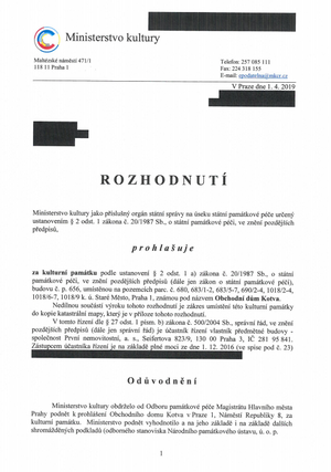 Ministerstvo kultury vydalo rozhodnutí.